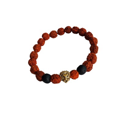 Lion Face Charm Rudraksha Bracelet For Men